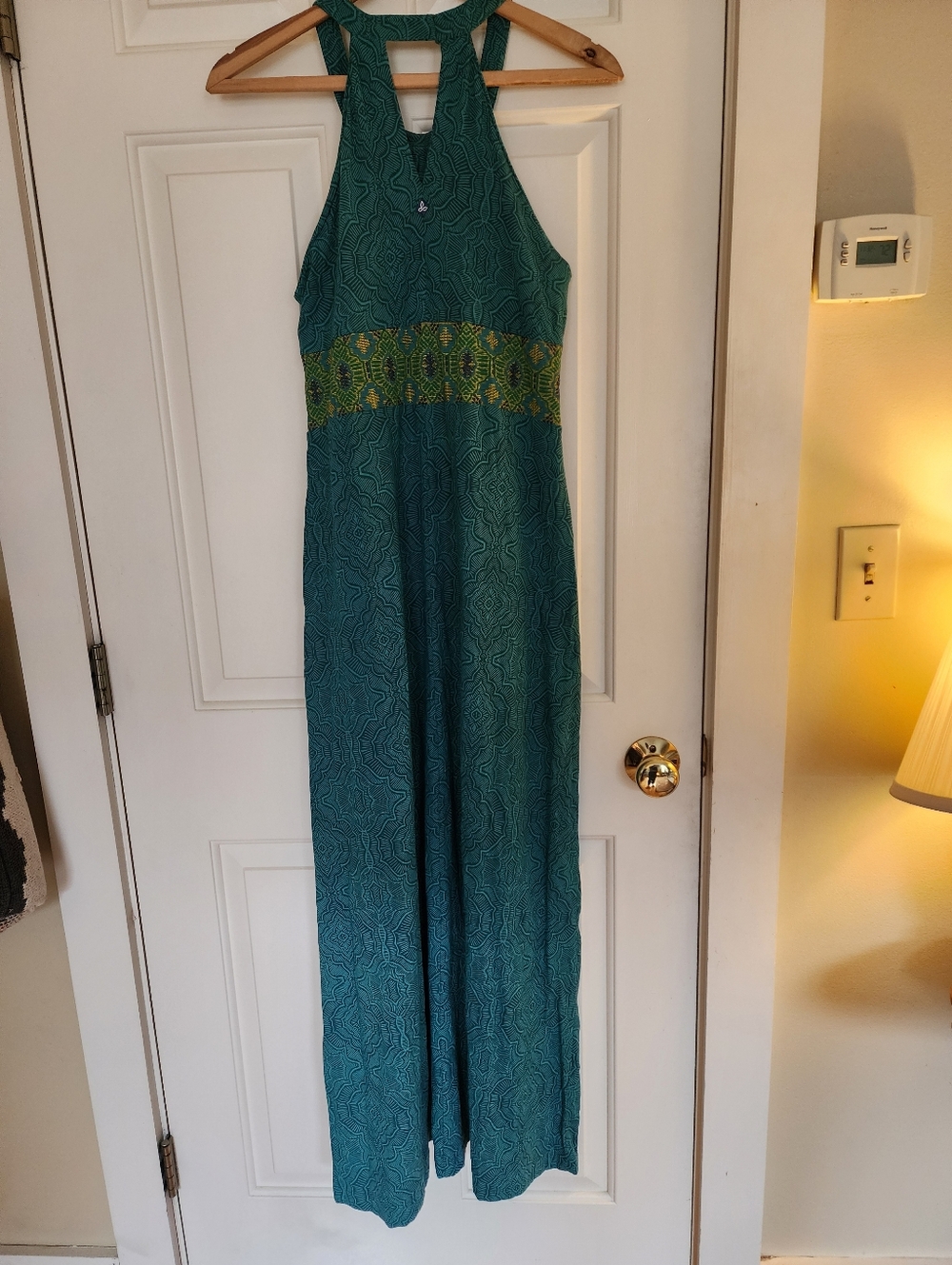 Prana Skye Maxi Halter Dress Size Medium Teal Organic Cotton Boho Earthy Resort - Picture 6 of 12